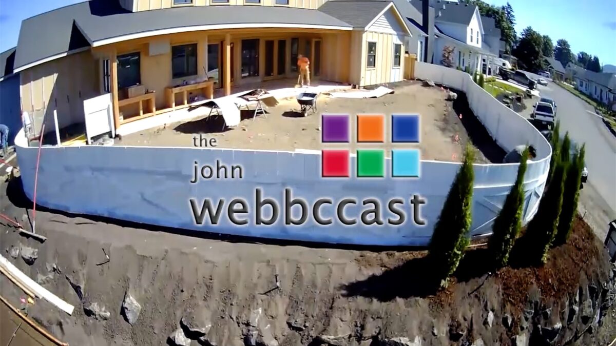 Drone Flyover with podcast logo